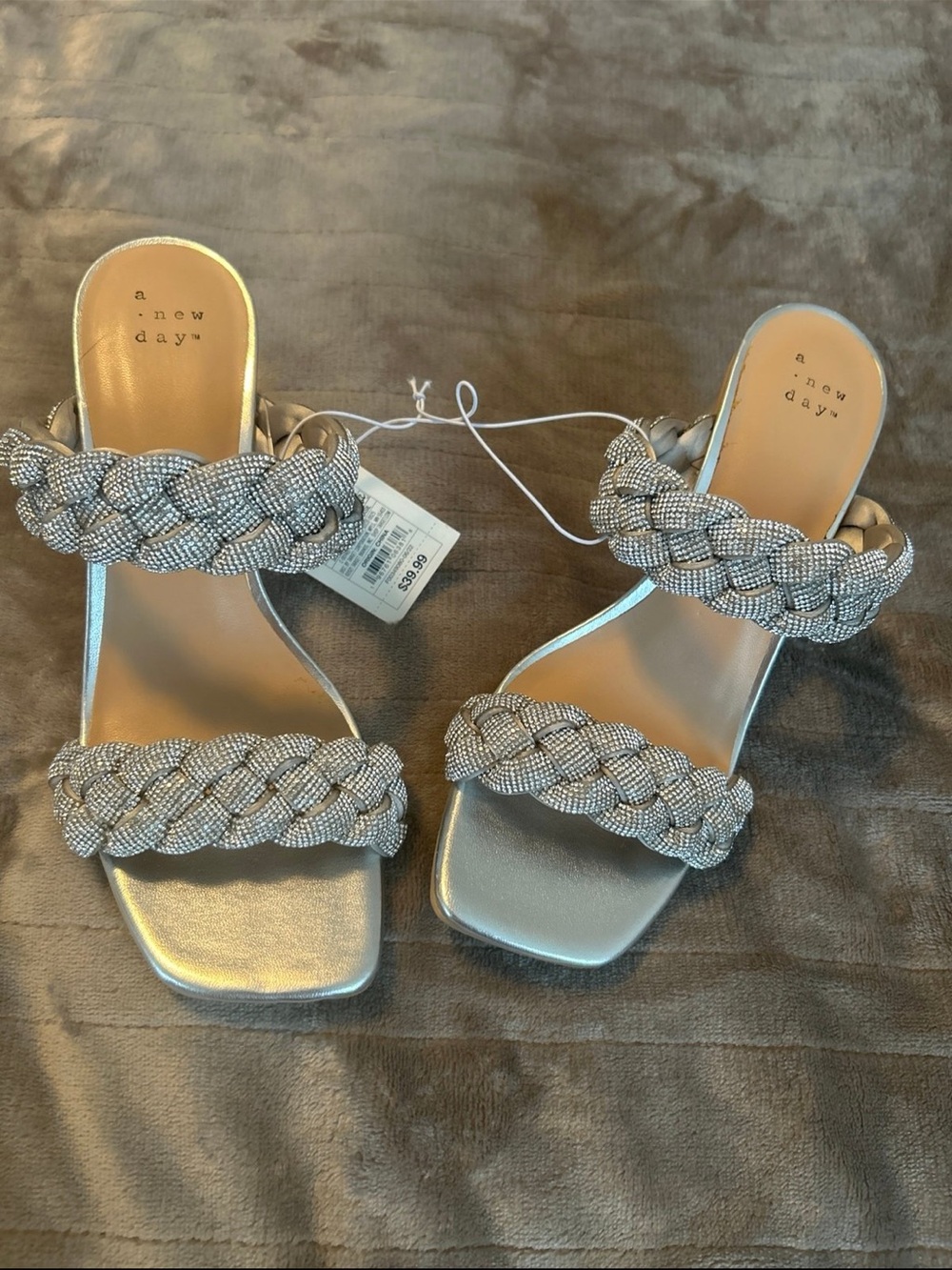 a new day Silver Braided Double-Strap Slide Mulest